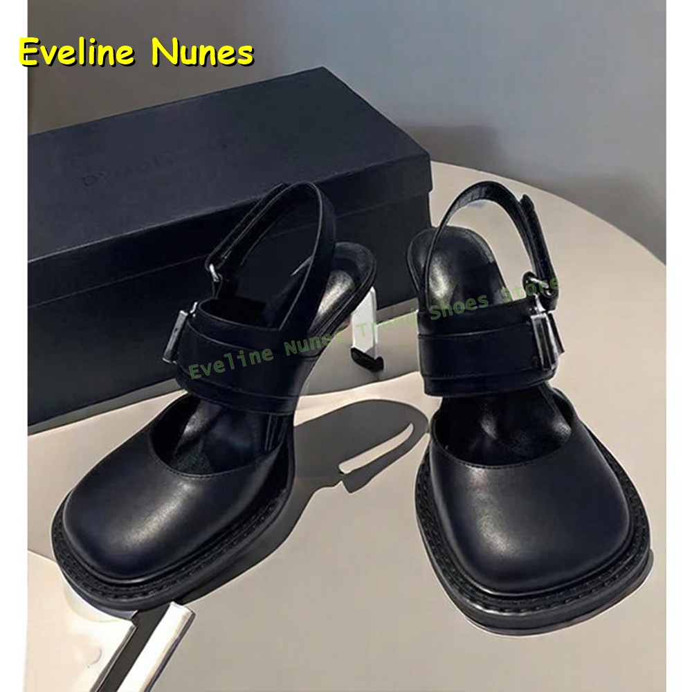 Sandals - Damskie czarne sandały Mary Jane z