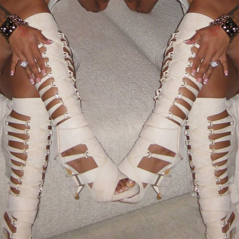Boots - Gladiatorowe kozaki za kolano z paskami