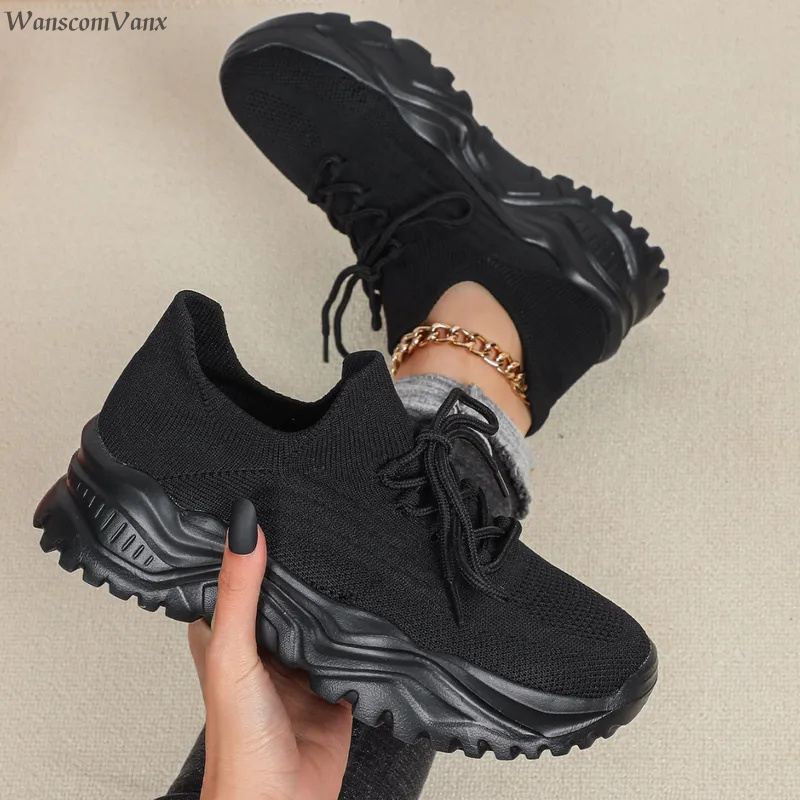 Modne sneakersy na grubej plat – Knit Fabric Lace Up Sneakers recenzja i cena